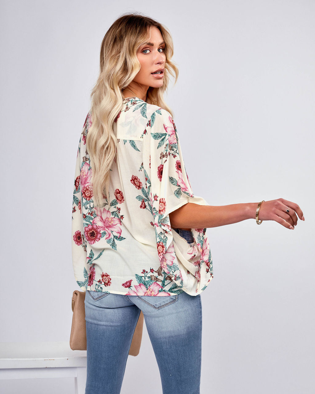 Sycamore Floral Button Down Kimono Top - Ivory Ins Street