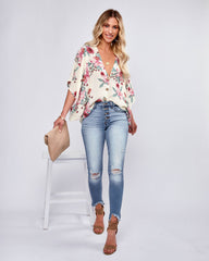 Sycamore Floral Button Down Kimono Top - Ivory Ins Street