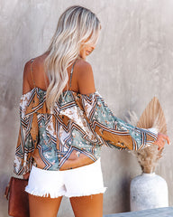 Taj Printed Shimmer Cold Shoulder Blouse Ins Street