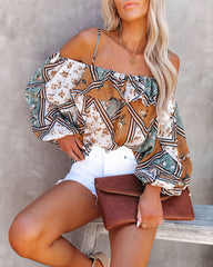 Taj Printed Shimmer Cold Shoulder Blouse Ins Street