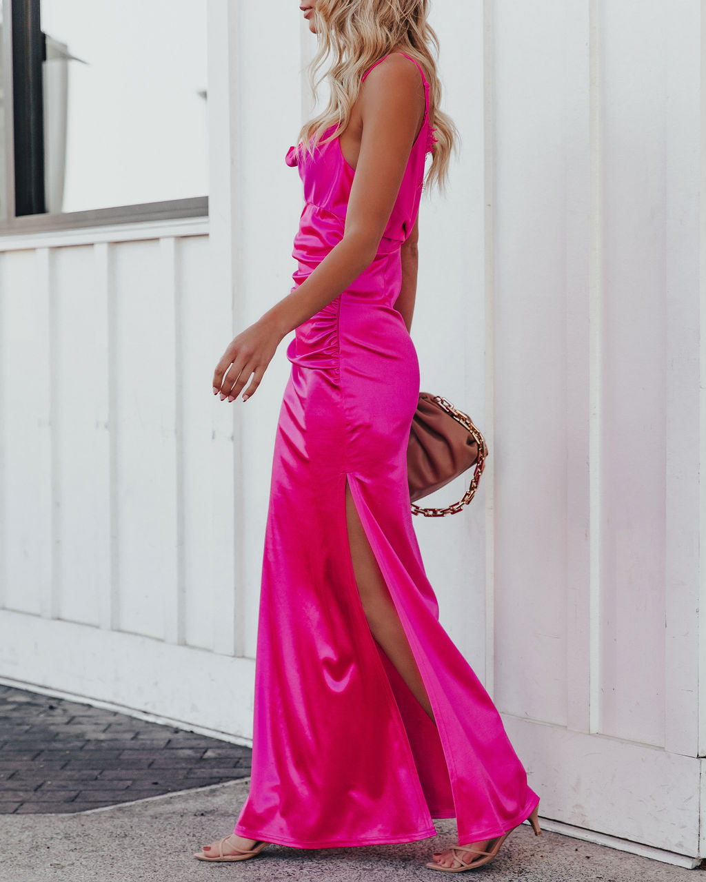 Take Care Satin Cowl Neck Maxi Dress - Fuchsia - FINAL SALE Ins Street