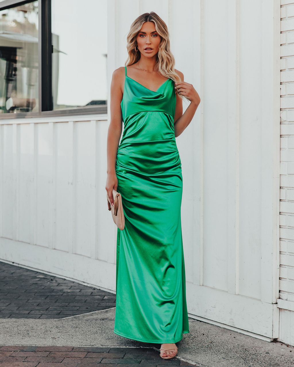 Take Care Satin Cowl Neck Maxi Dress - Green - FINAL SALE Ins Street