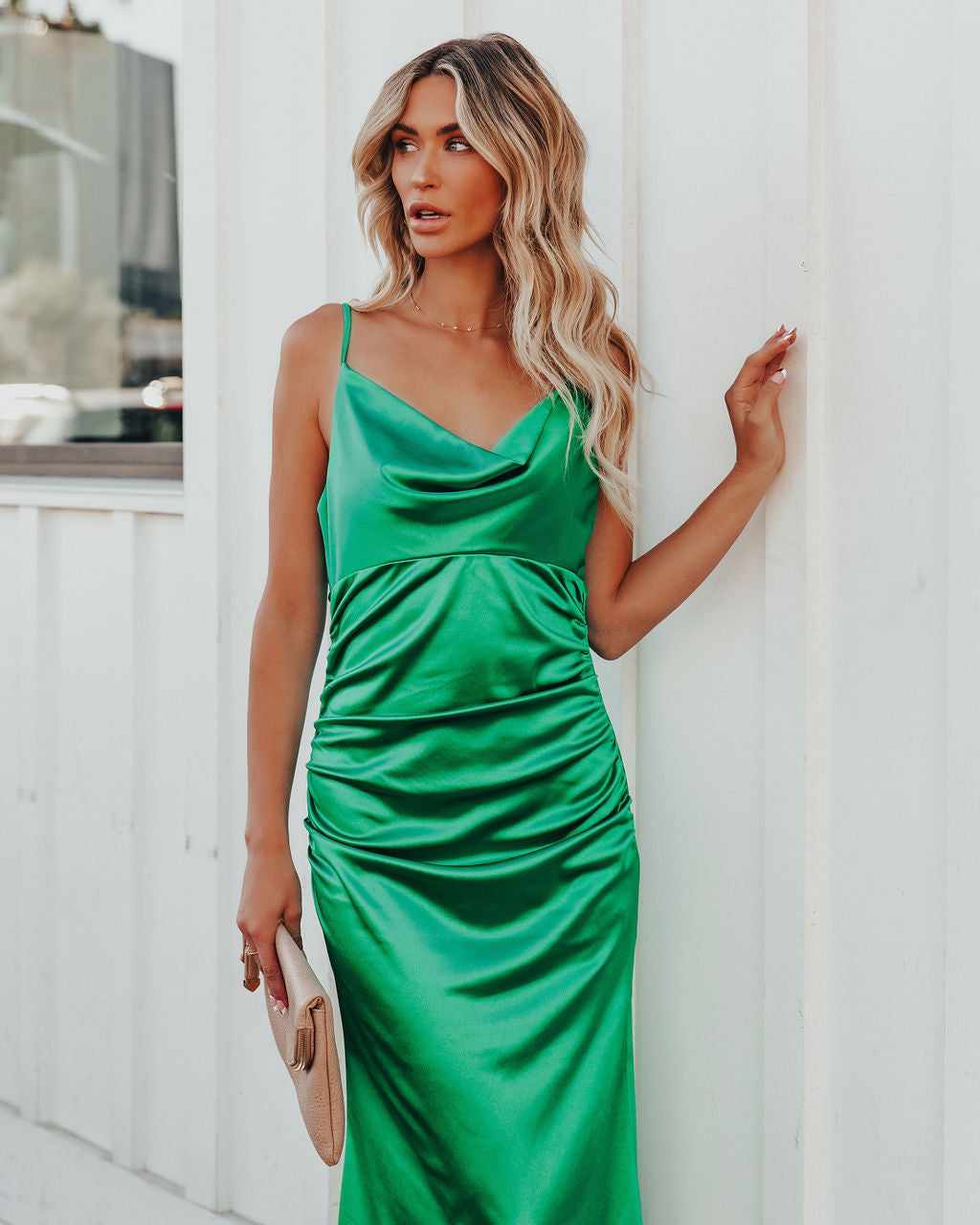 Take Care Satin Cowl Neck Maxi Dress - Green - FINAL SALE Ins Street