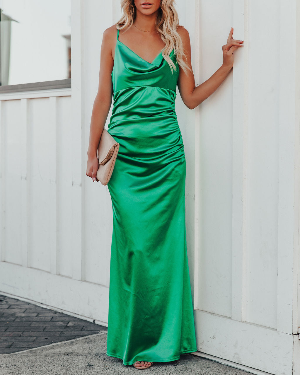 Take Care Satin Cowl Neck Maxi Dress - Green - FINAL SALE Ins Street