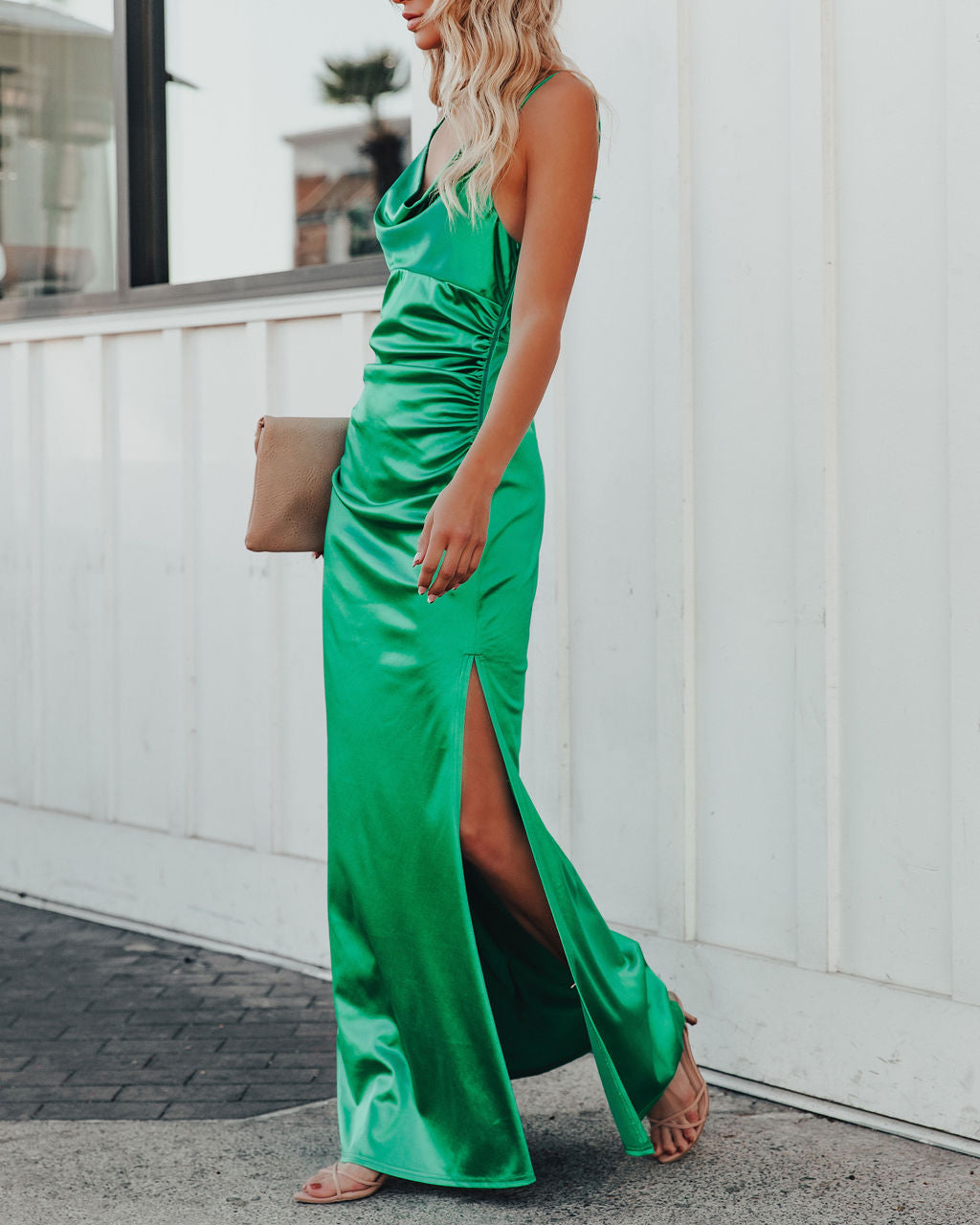 Take Care Satin Cowl Neck Maxi Dress - Green - FINAL SALE Ins Street