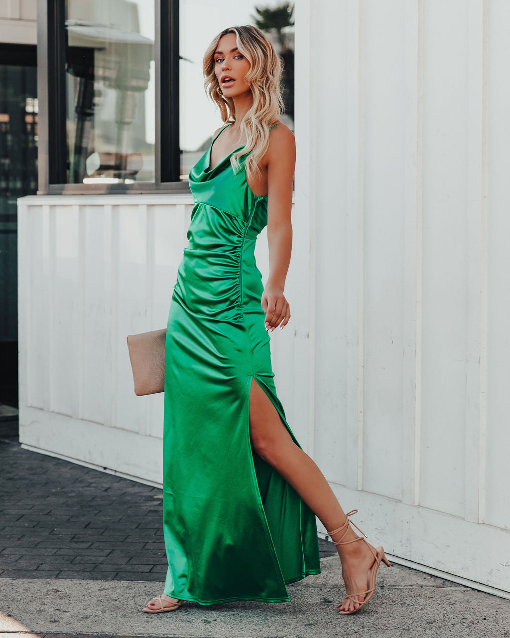 Take Care Satin Cowl Neck Maxi Dress - Green - FINAL SALE Ins Street