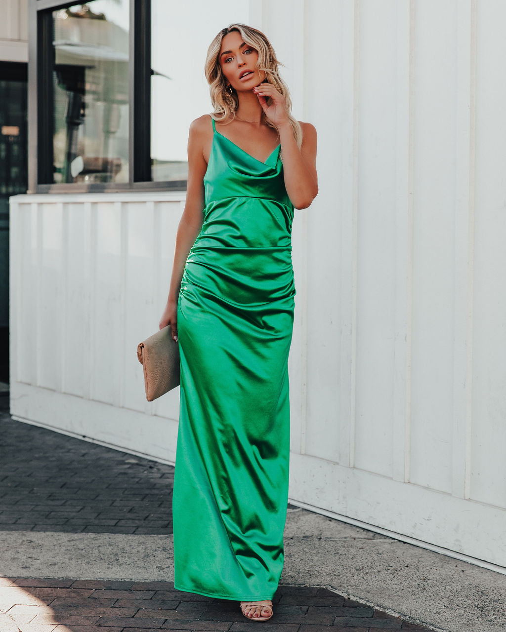 Take Care Satin Cowl Neck Maxi Dress - Green - FINAL SALE Ins Street