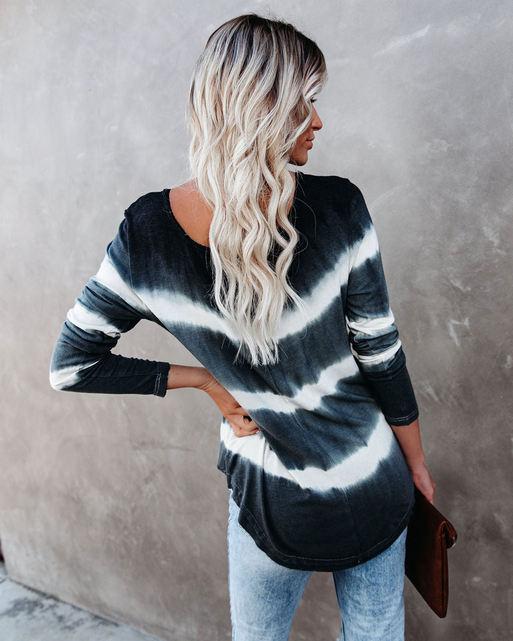 Take Me Anywhere Tie Dye Knit Henley Top - Charcoal Ins Street