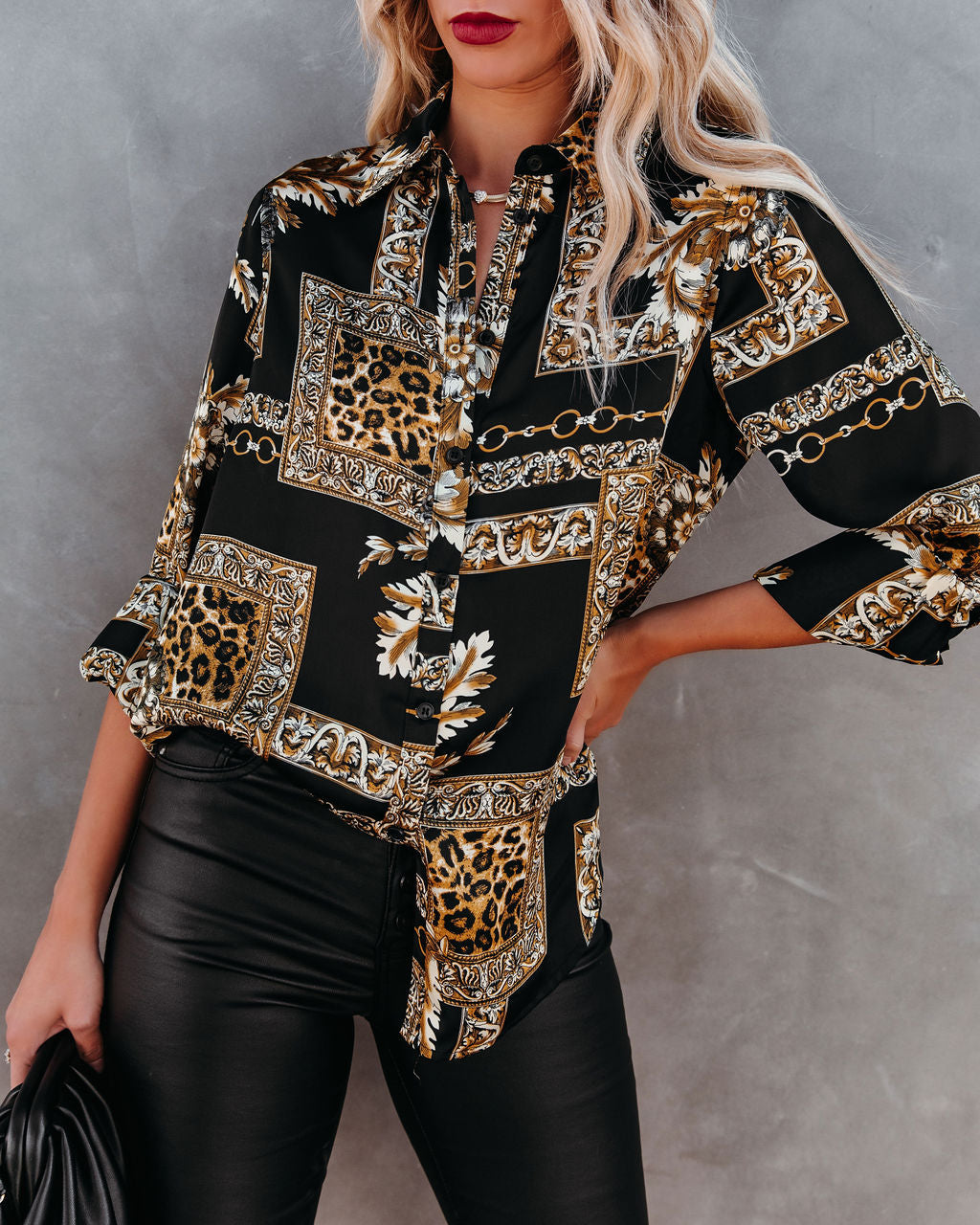 Take The Lead Printed Button Down Blouse - FINAL SALE Ins Street