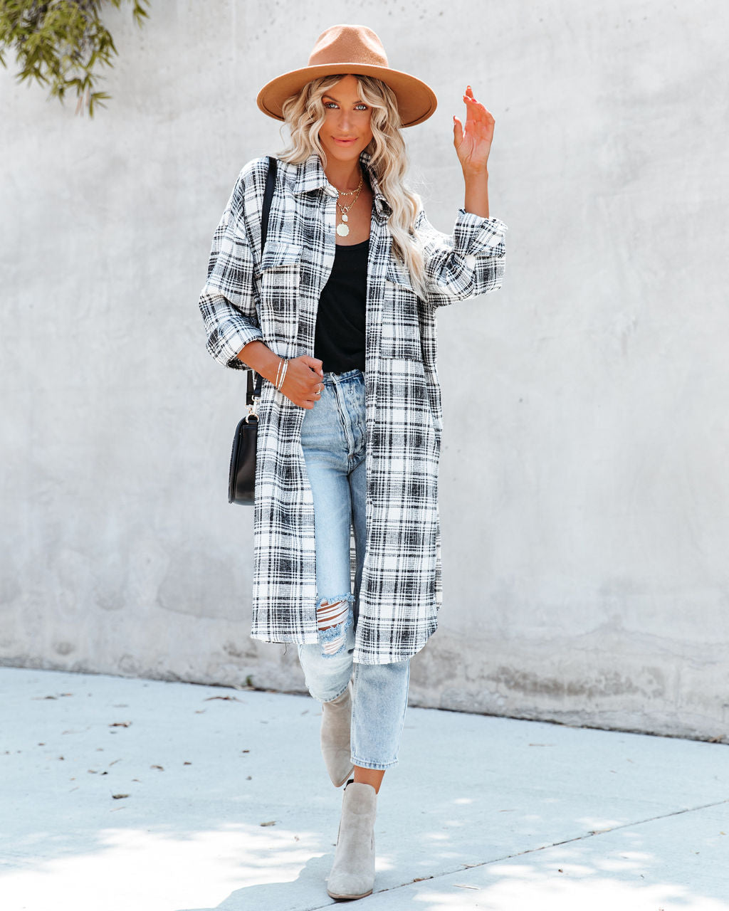 Tanja Pocketed Plaid Button Down Shacket - Black - FINAL SALE ACOA-001