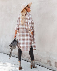 Tanja Pocketed Plaid Button Down Shacket - Copper ACOA-001