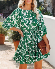 Tansy Cotton Rope Tie Ruffle Dress - Green AAKA-001