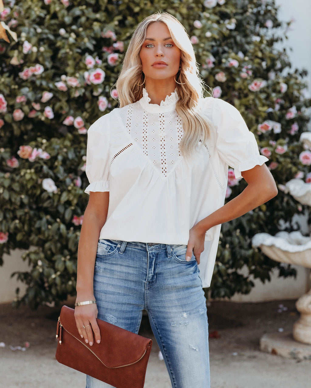 Tarragon Cotton Eyelet Top - White ENDL-001