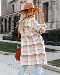 Tarrytown Pocketed Plaid Coat - Taupe - FINAL SALE LUSH-001