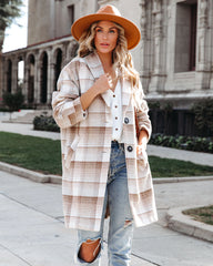 Tarrytown Pocketed Plaid Coat - Taupe - FINAL SALE LUSH-001