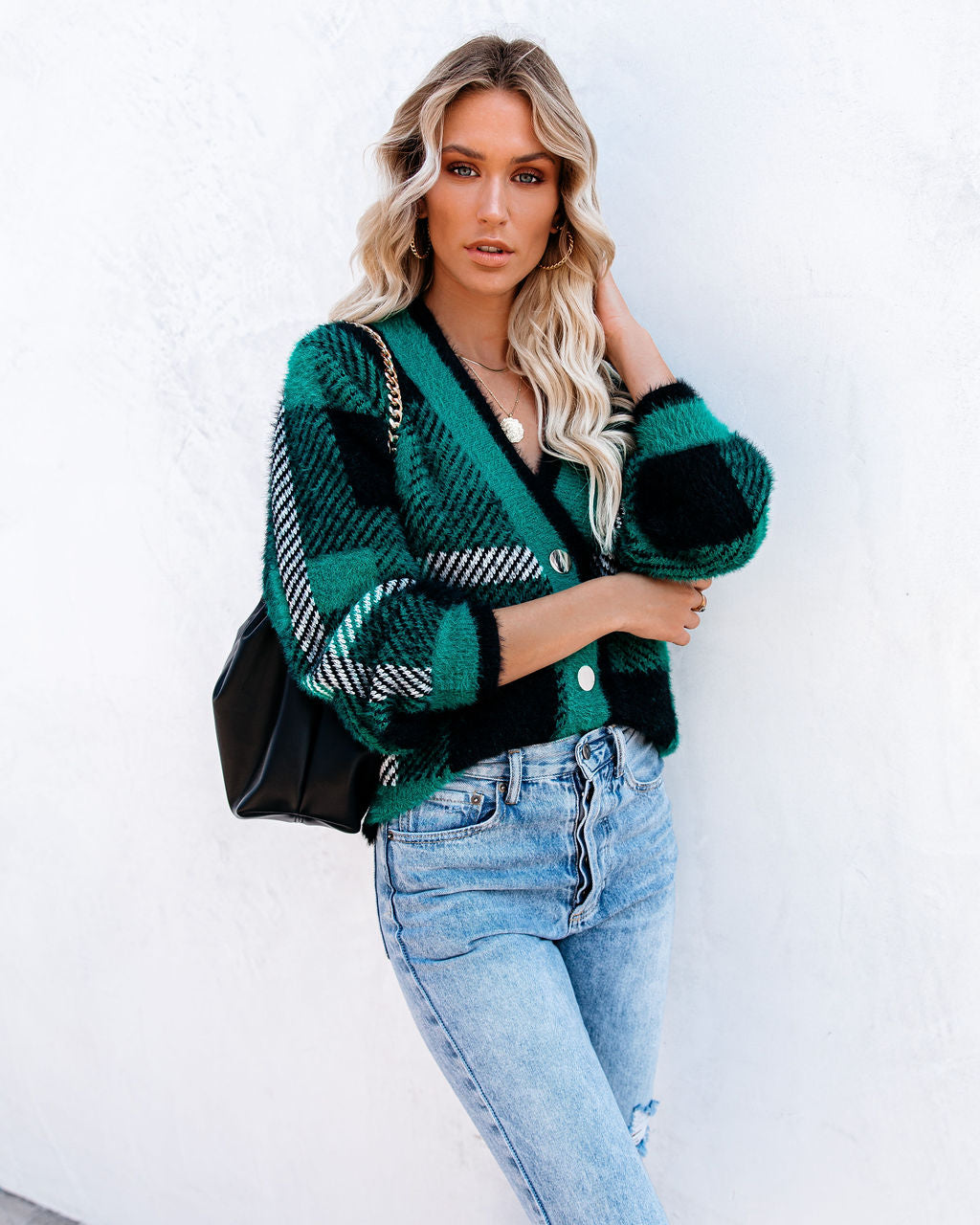 Taylor Plaid Fuzzy Knit Cardigan - FINAL SALE ENDL-001