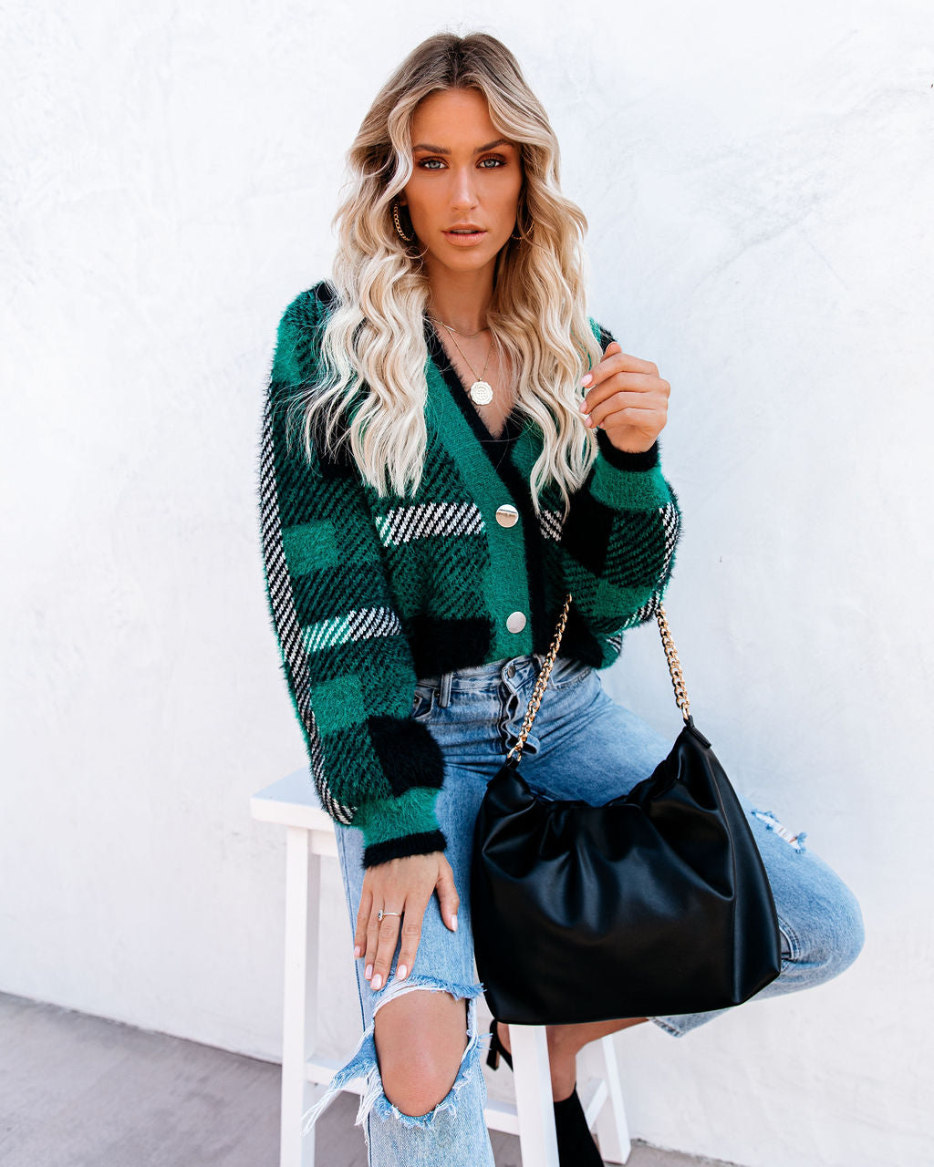 Taylor Plaid Fuzzy Knit Cardigan - FINAL SALE ENDL-001