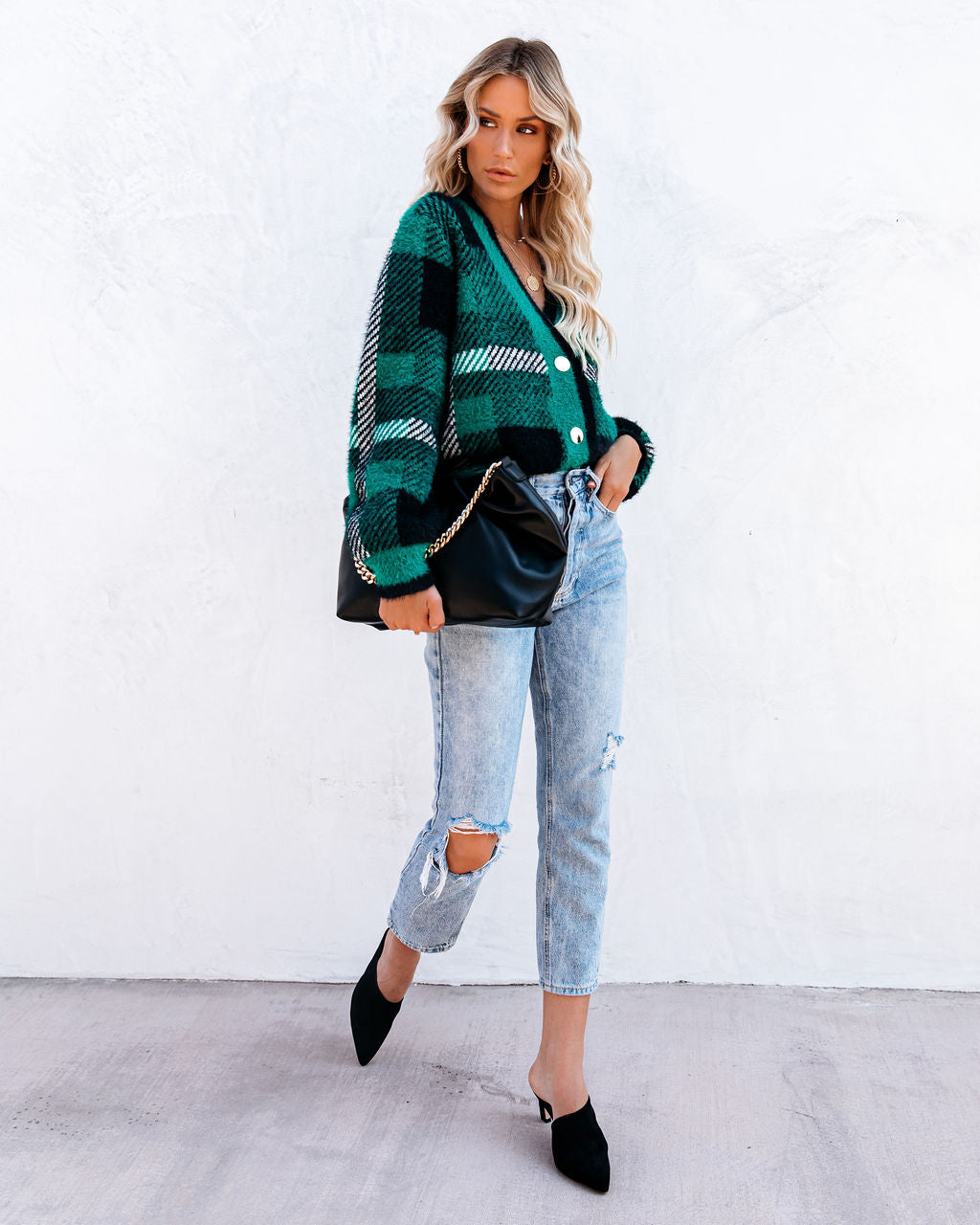 Taylor Plaid Fuzzy Knit Cardigan - FINAL SALE ENDL-001