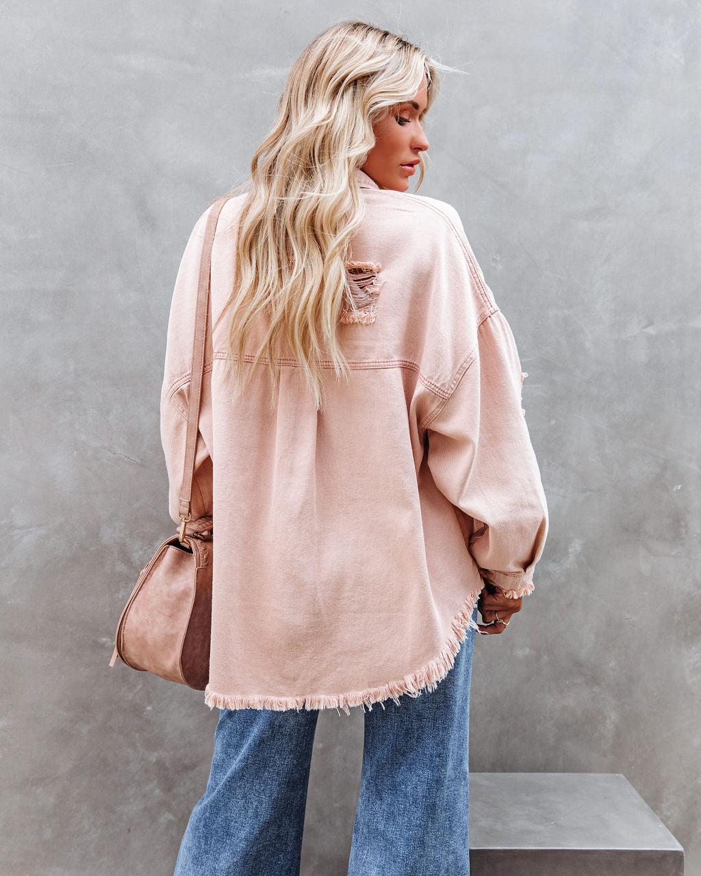 Thinking Out Loud Cotton Distressed Denim Jacket - Rose POL-001