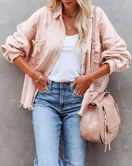 Thinking Out Loud Cotton Distressed Denim Jacket - Rose POL-001