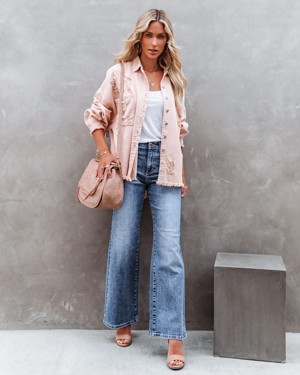 Thinking Out Loud Cotton Distressed Denim Jacket - Rose POL-001