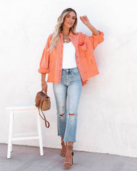 Thinking Out Loud Cotton Distressed Denim Jacket - Orange POL-001