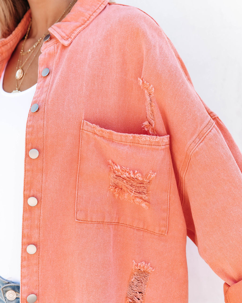 Thinking Out Loud Cotton Distressed Denim Jacket - Orange POL-001