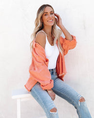 Thinking Out Loud Cotton Distressed Denim Jacket - Orange POL-001