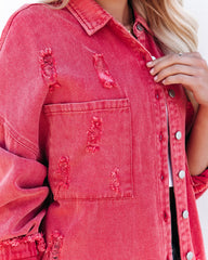 Thinking Out Loud Cotton Distressed Denim Jacket - Red POL-001