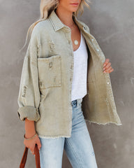 Thinking Out Loud Cotton Distressed Denim Jacket - Sage POL-001