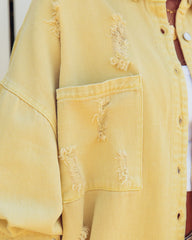 Thinking Out Loud Cotton Distressed Denim Jacket - Yellow POL-001