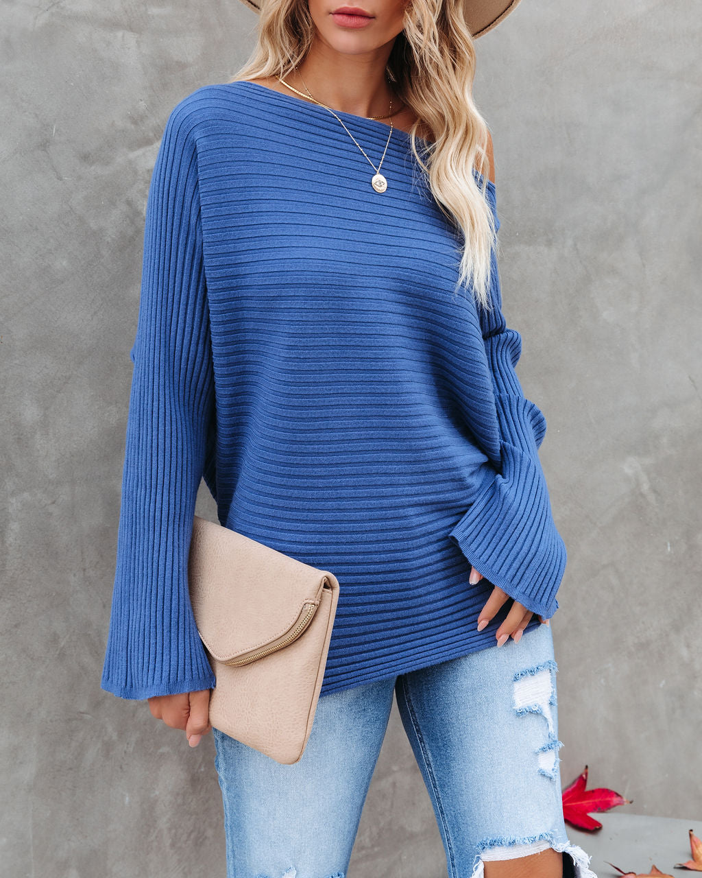 This Time Around Ribbed Dolman Sweater - Cobalt Blue ON T-001