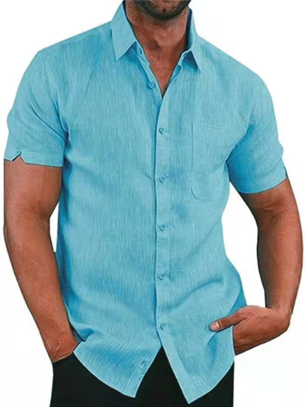 Solid Color Short Sleeve Button Men's Linen Shirt 2023-03-14 InsStreet