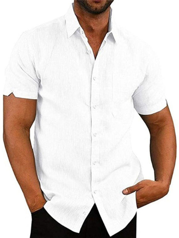 Solid Color Short Sleeve Button Men's Linen Shirt 2023-03-14 InsStreet