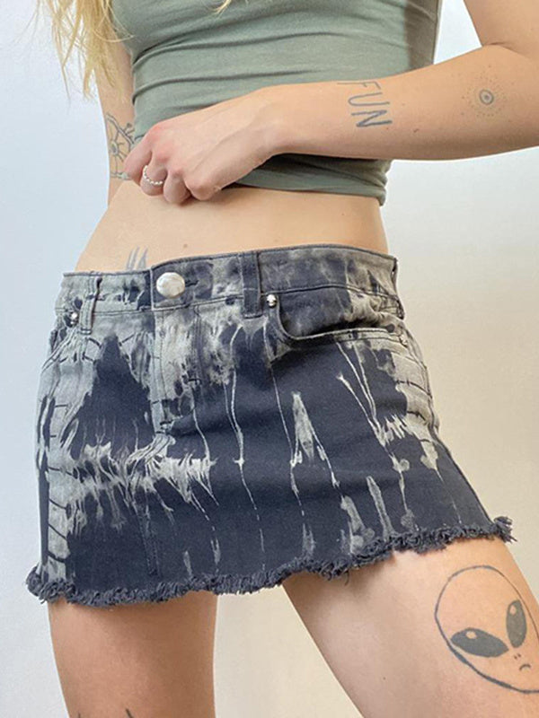 Tie-Dye Gradient Contrast Asymmetric Raw-Edge Skirt 2023-03-14 InsStreet