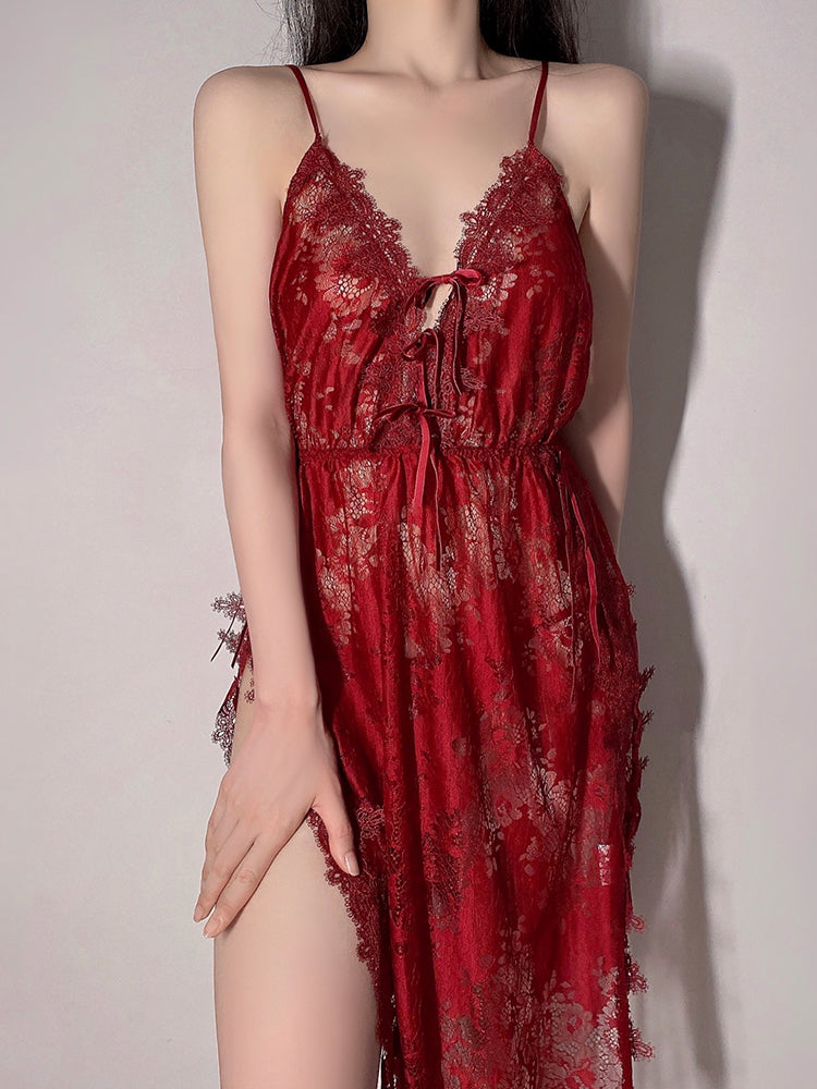 Temptation Backless Slit Embroidered Sling Nightdress 2023-03-14 InsStreet