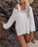 Toes In The Sand Lace Up Hooded Knit Top POL-001