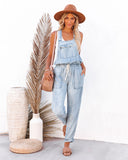 Tommy Tencel Pocketed Drawstring Overalls LOVE-003
