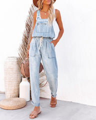 Tommy Tencel Pocketed Drawstring Overalls LOVE-003