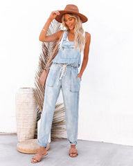 Tommy Tencel Pocketed Drawstring Overalls LOVE-003