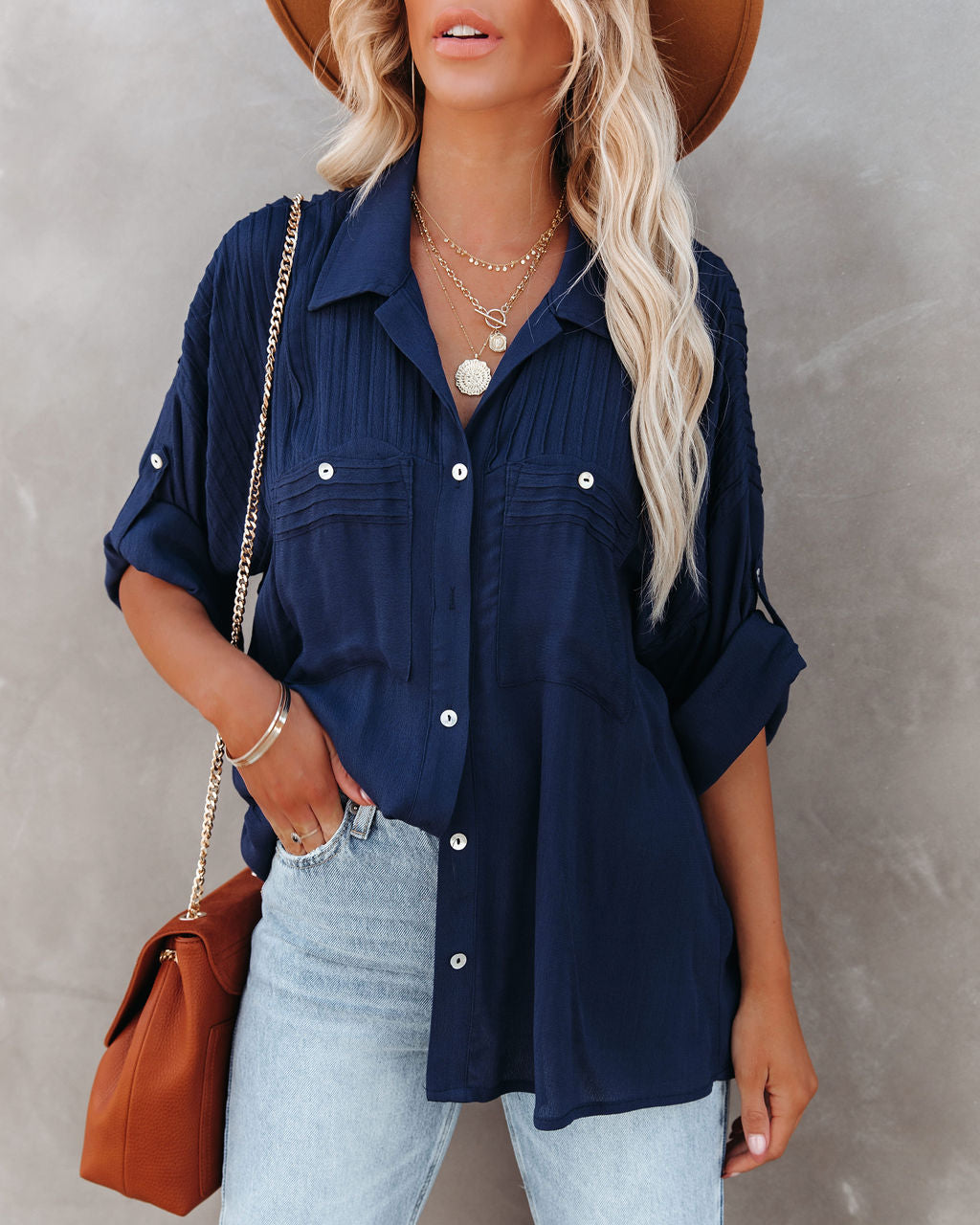 Too Good For You Button Down Top - Navy - FINAL SALE OLIV-001