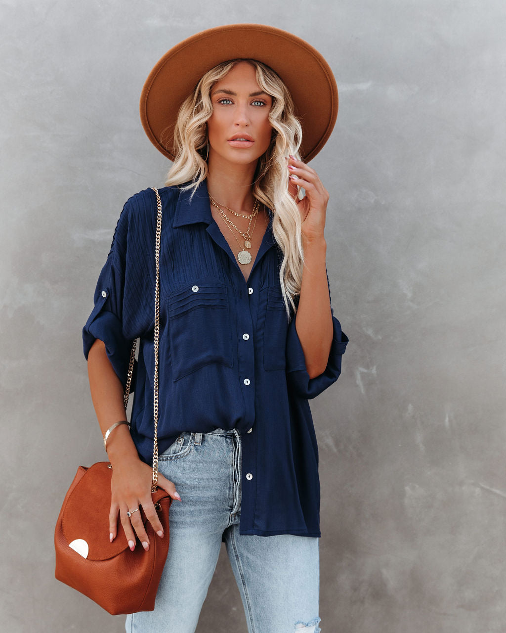 Too Good For You Button Down Top - Navy - FINAL SALE OLIV-001