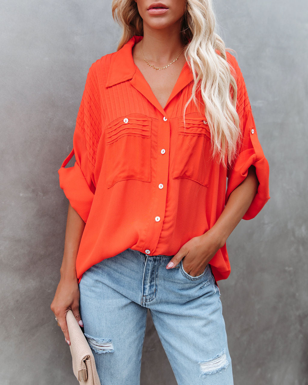 Too Good For You Button Down Top - Red Orange - FINAL SALE OLIV-001