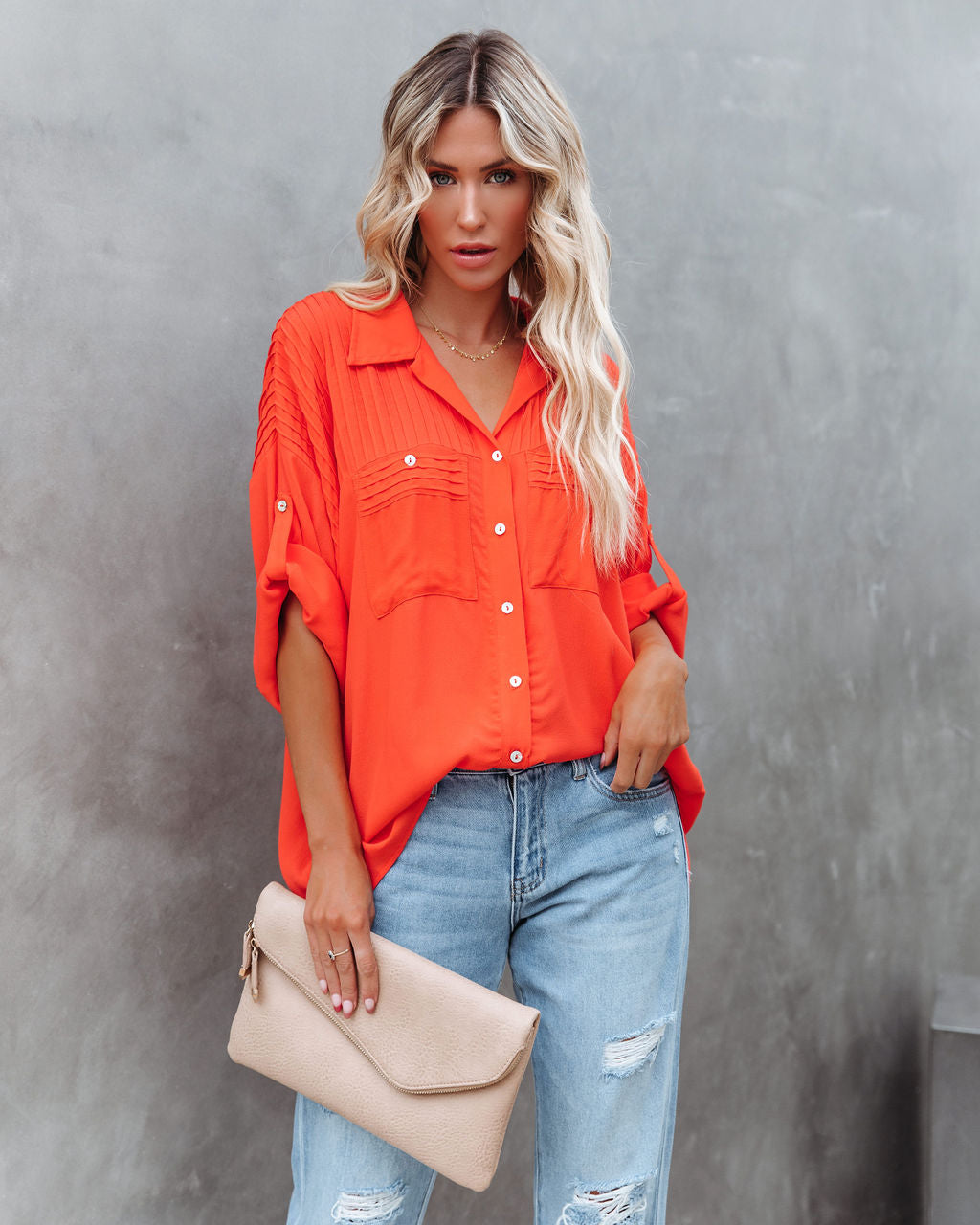 Too Good For You Button Down Top - Red Orange - FINAL SALE OLIV-001