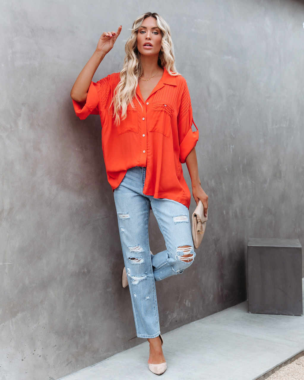 Too Good For You Button Down Top - Red Orange - FINAL SALE OLIV-001