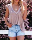 Touch The Clouds Lace Knit Tank - Taupe POL-001