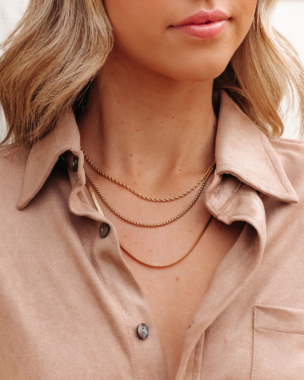 Treble Layered Herringbone Necklace ACCE-001