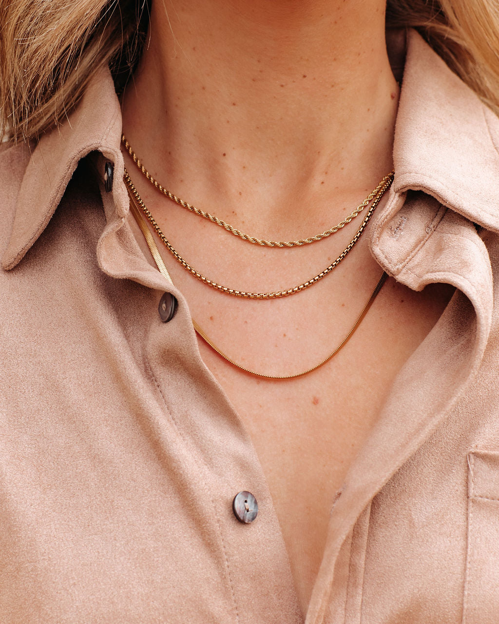 Treble Layered Herringbone Necklace ACCE-001