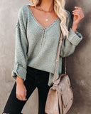 Trev Speckled Knit Henley Sweater - Olive PROM-001