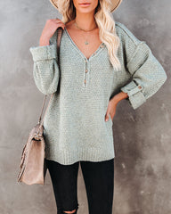 Trev Speckled Knit Henley Sweater - Olive PROM-001